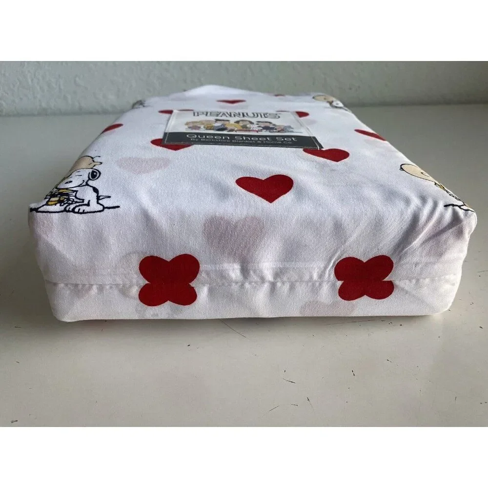 Peanuts Snoopy Charlie Brown‎ Red Hearts Valentines Day QUEEN Size Sheet Set NEW